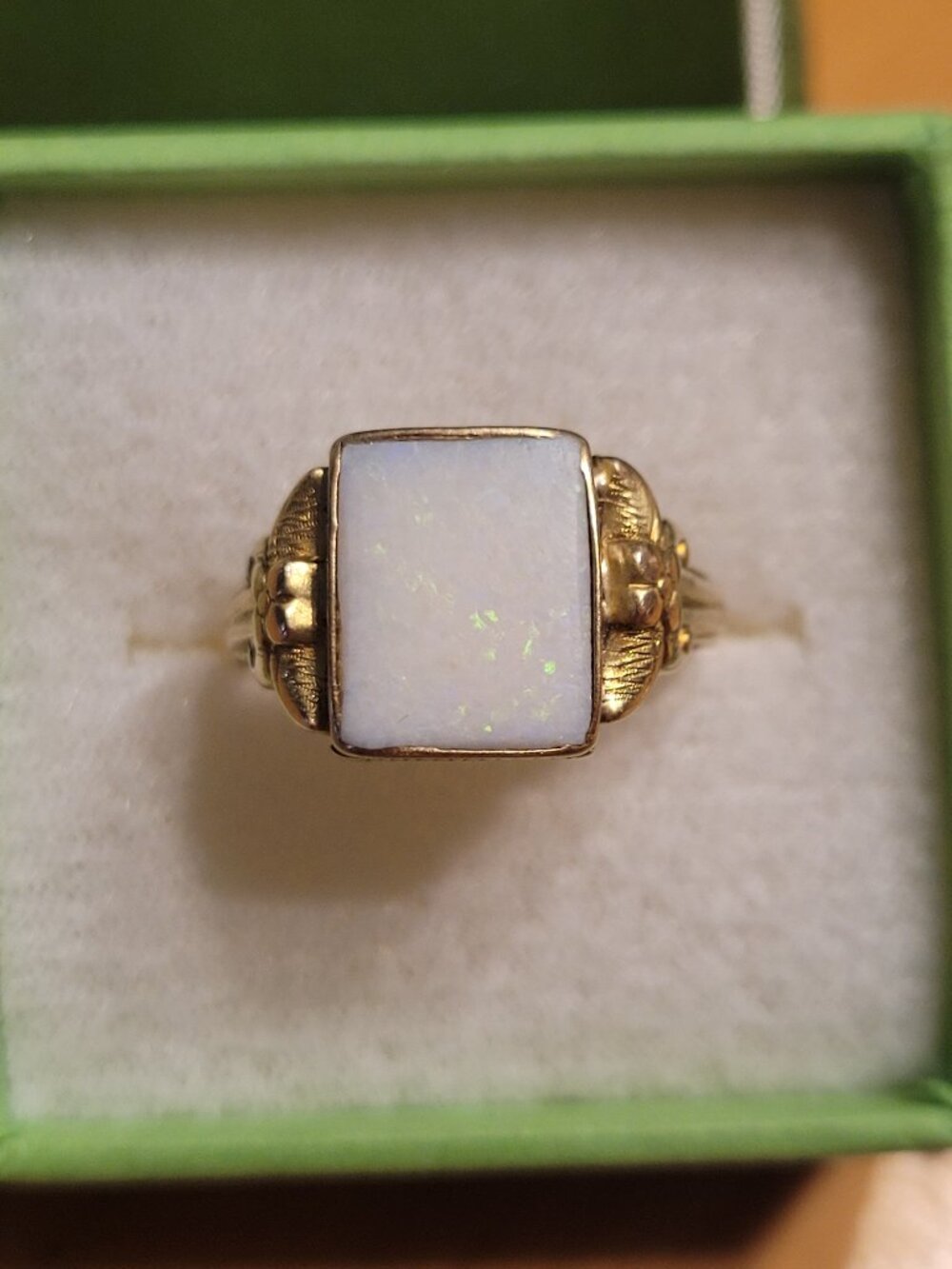 Antique Opal Gold Ring by Ostby Barton Square 10k Yellow Gold October Birthstone - Picture 8 of 16